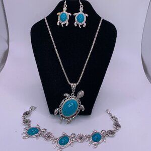 SILVER & FAUX TURQUOISE NECKLACE SET